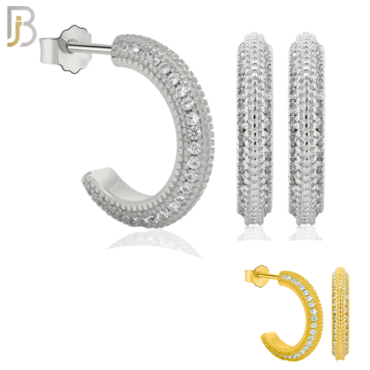 925-ES259 - .925 Sterling Silver Half Hoops with Multi Zircon in the Side Design Earrings Stud image 0