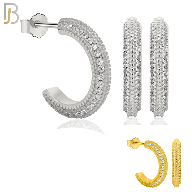 925-ES259 - .925 Sterling Silver Half Hoops with Multi Zircon in the Side Design Earrings Stud image 0