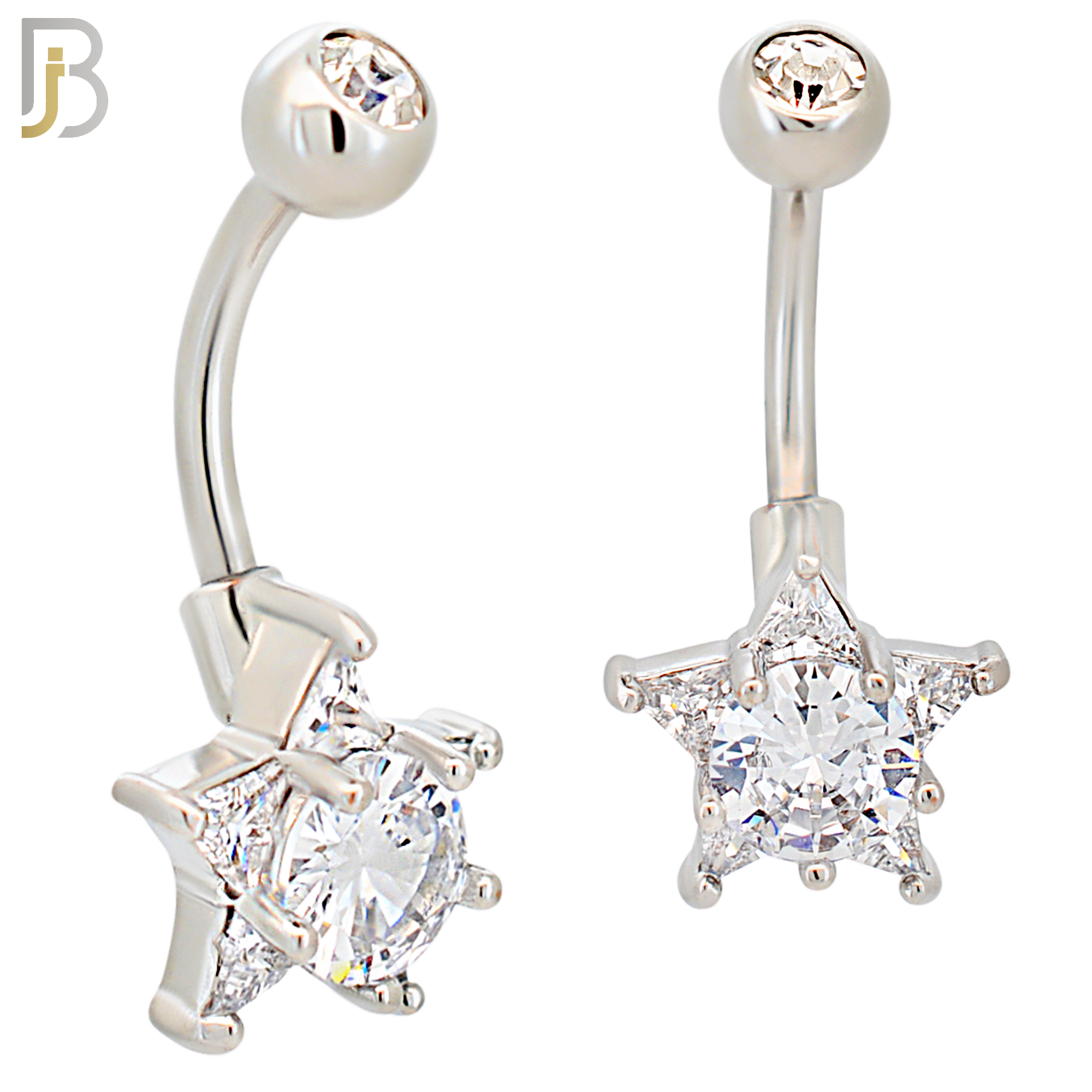 NB25 - 316L Stainless Steel Star with Prong Zircon  Banana Belly Navel Ring image 0