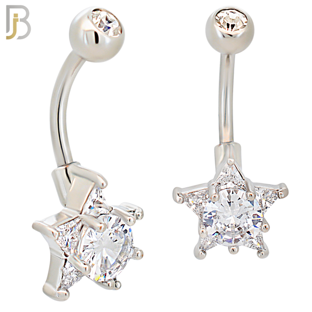 NB25 - 316L Stainless Steel Star with Prong Zircon  Banana Belly Navel Ring image 0