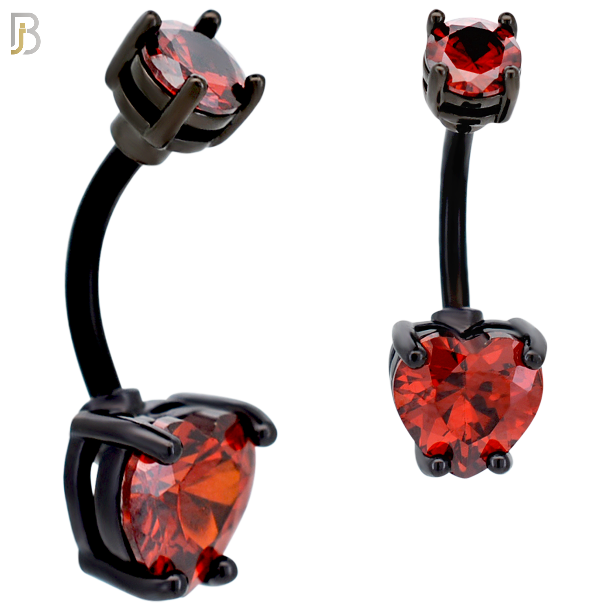 NB06K - 316L Stainless Steel Black Plated Heart Prong Setting Zircon  Banana Belly Navel Ring  (PACK OF 6) image 3