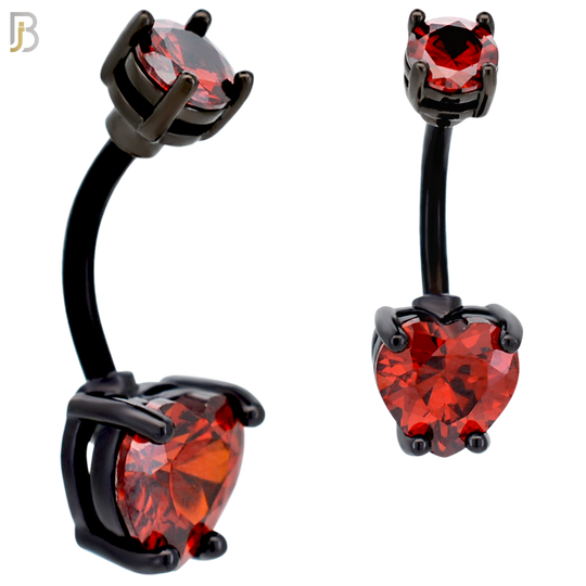 NB06K - 316L Stainless Steel Black Plated Heart Prong Setting Zircon  Banana Belly Navel Ring  (PACK OF 6) image 3