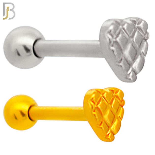TB64 - 316L Stainless Steel Plain Tiny Waffle Heart Tragus Barbell Cartilage Piercing Screw Ball Externally Threaded (PACK OF 6) image 0