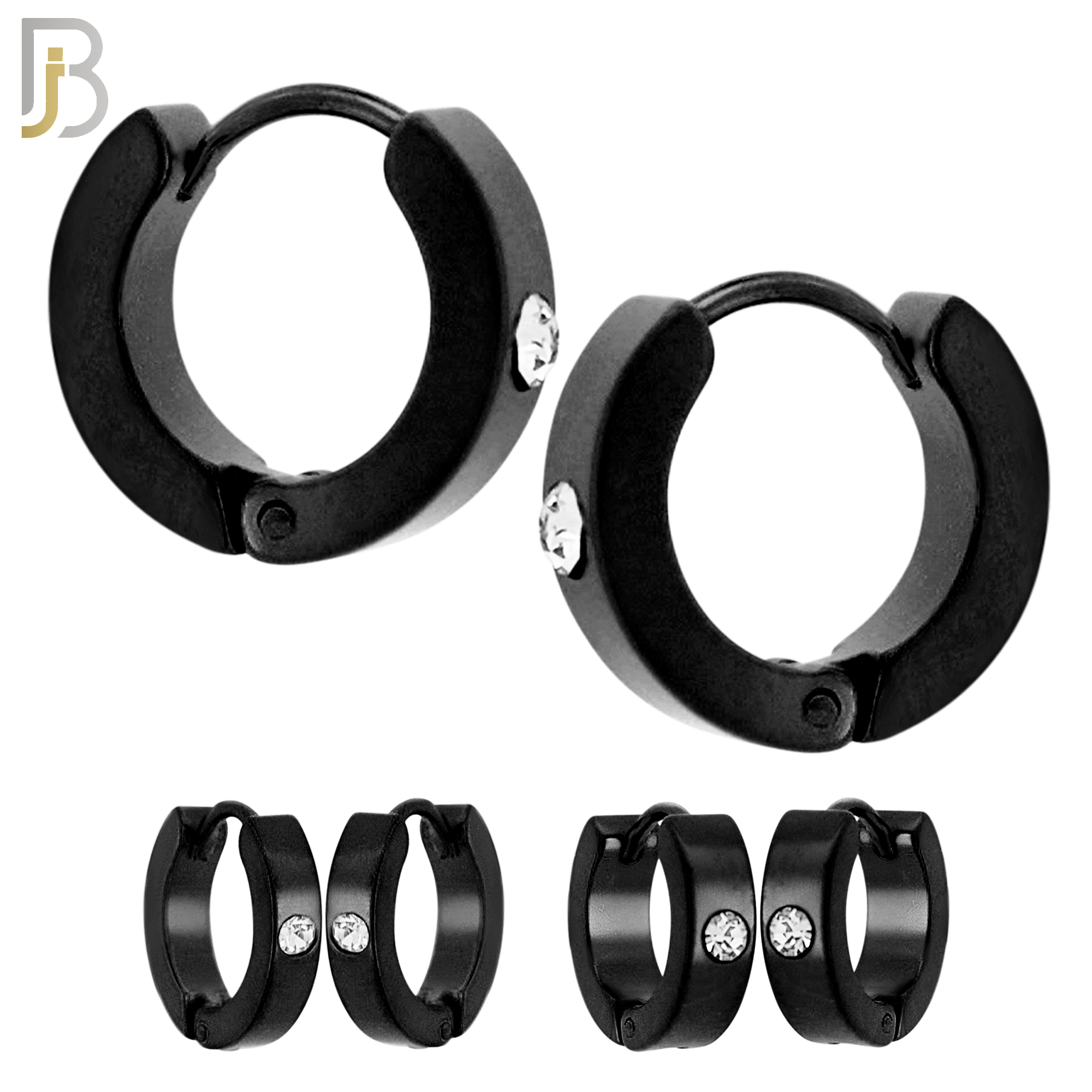 ES116K - 316L Black Plated Stainless Steel Plain Huggies with Single Zircon Clip On image 0