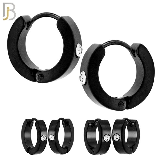 ES116K - 316L Black Plated Stainless Steel Plain Huggies with Single Zircon Clip On image 0