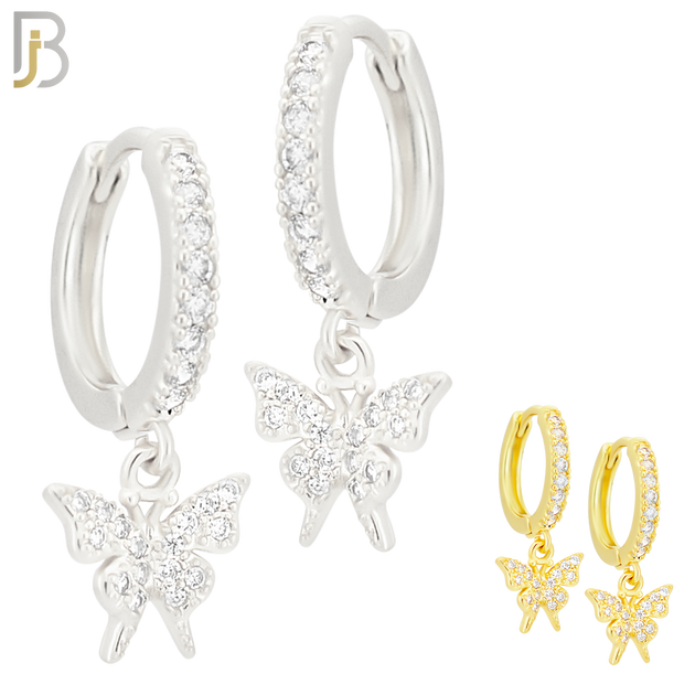 ES169 - 316L Stainless Steel Dangling Butterfly Zircon Design Huggies Clip On image 0