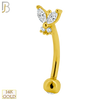 14-EC10 - 14k Solid Gold Eyebrow Butterfly with Zircon with 3mm Ball with Zircon Design Internal Threaded Screw image 0
