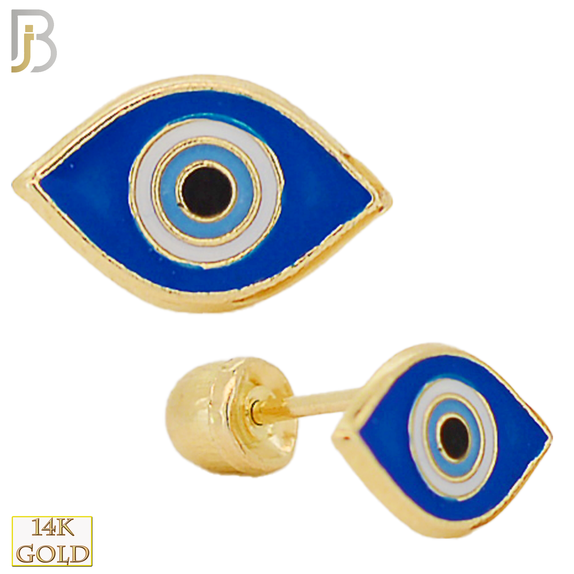 14-ES57 - 14k Yellow Gold  Eyes with Blue Sclera Design Screw Back Stud Earrings image 0