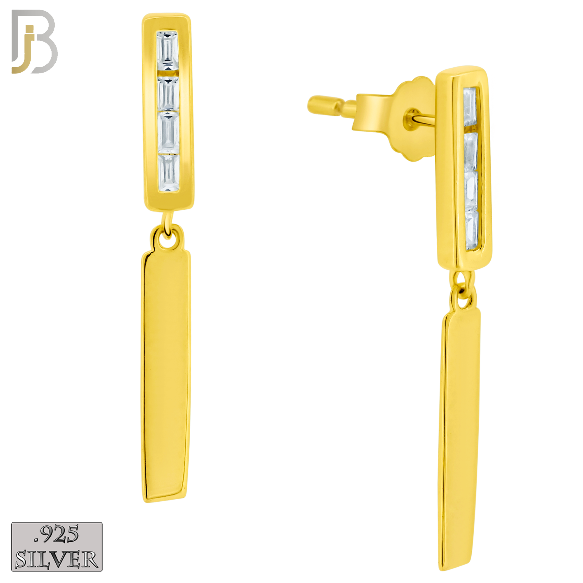 925-ES379 - .925 Sterling Silver Dangling Double Bars with CZ Stud Earrings image 2