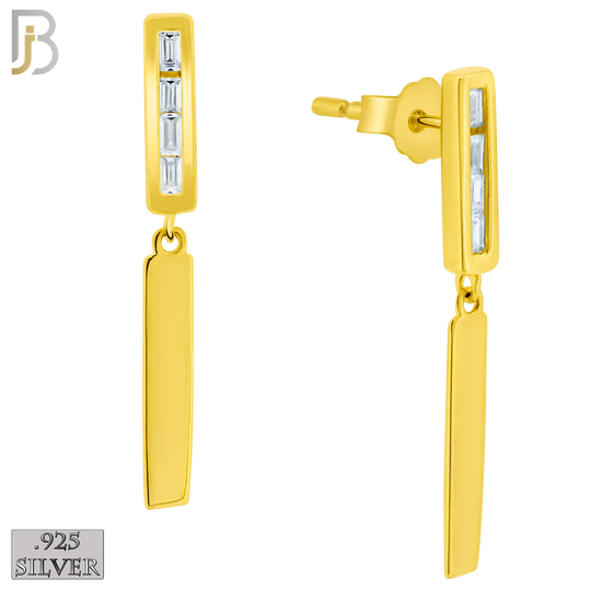 925-ES379 - .925 Sterling Silver Dangling Double Bars with CZ Stud Earrings image 2