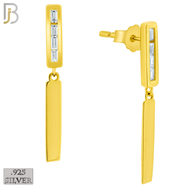 925-ES379 - .925 Sterling Silver Dangling Double Bars with CZ Stud Earrings image 2