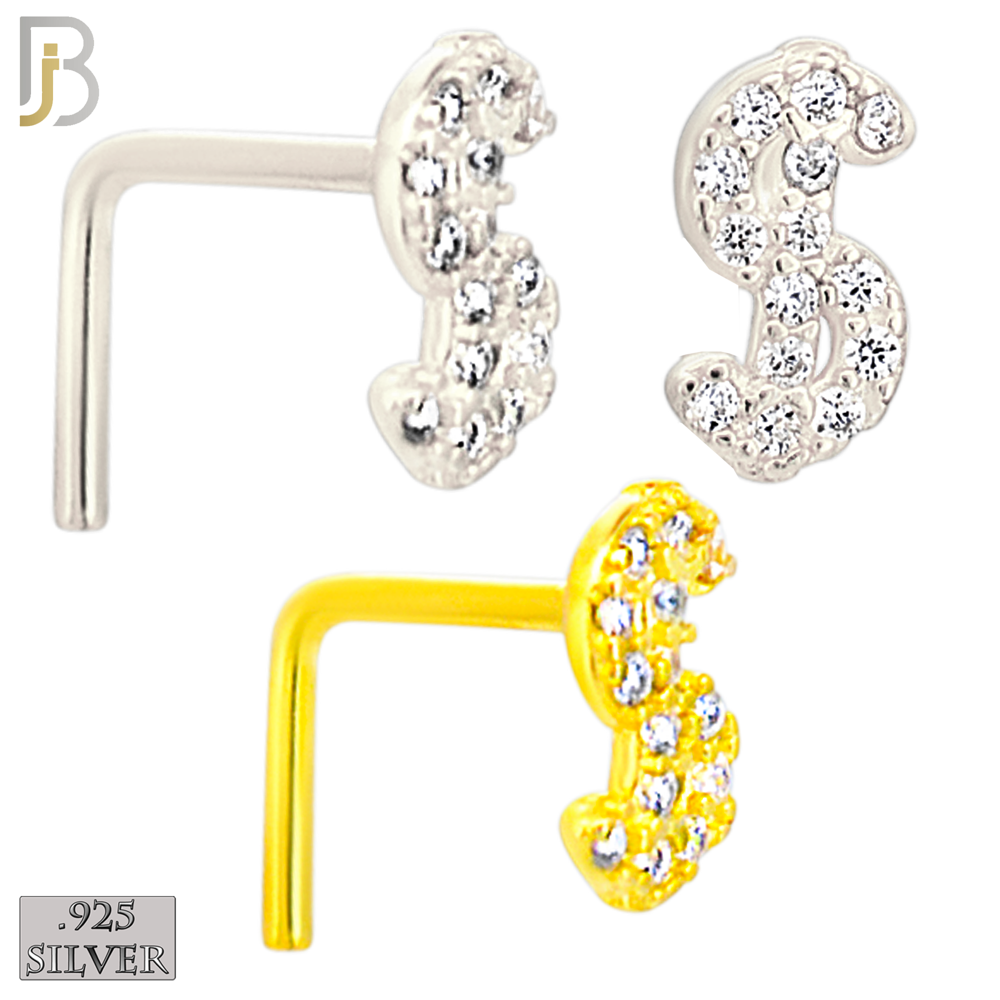 925-NR109LGSC- 925 Sterling Silver Dollar Sign L Shape Nose Ring (Pack of 6) image 0