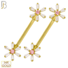14-NP29 – 14K Solid Gold Flower Design with Zircon Externally Threaded Nipple Ring (Pair) image
