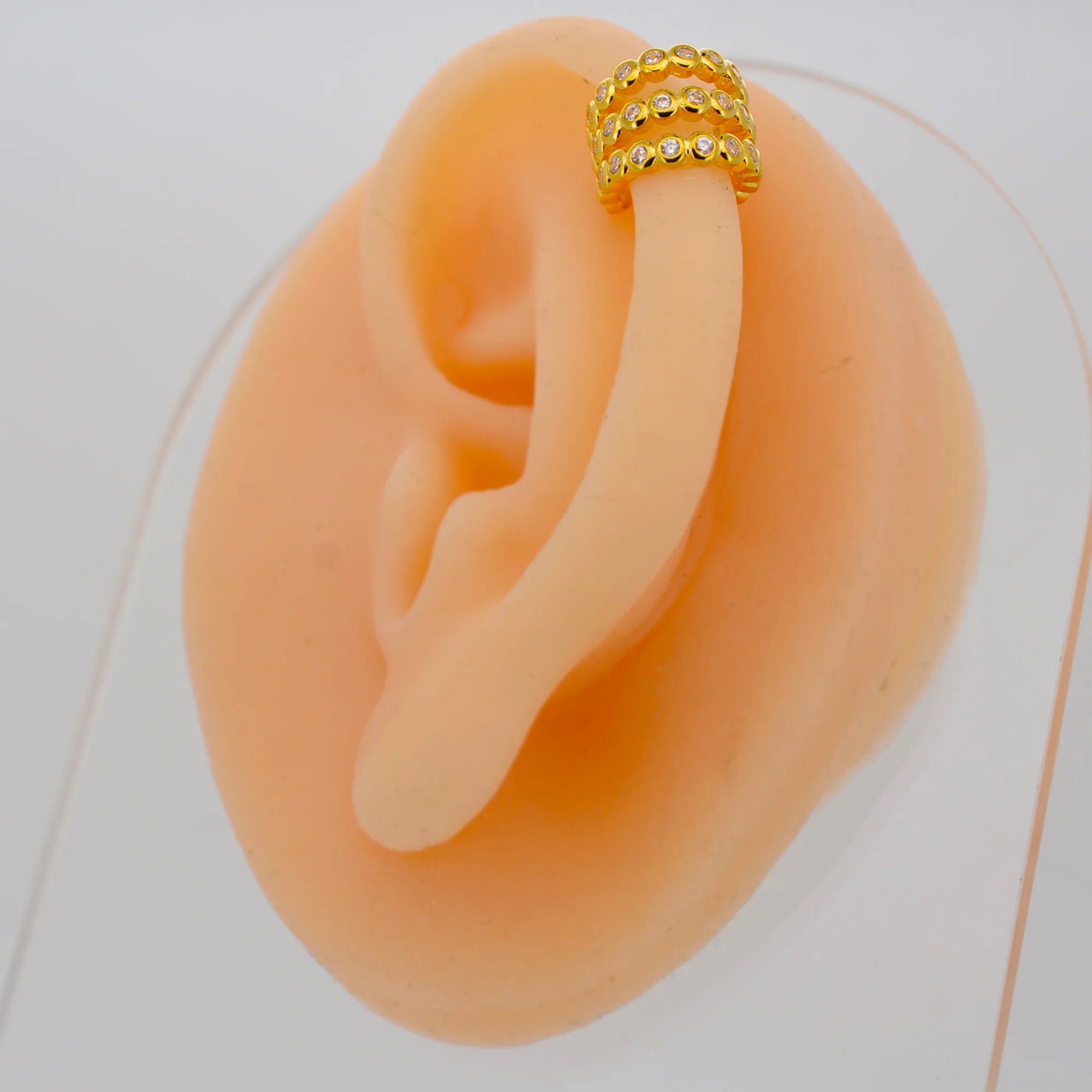 FES013 - Three Hoop Bezel Set Zircon Ear Cuff In Brass ( Sold Per Piece) image 3