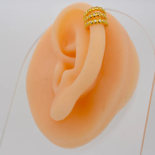 FES013 - Three Hoop Bezel Set Zircon Ear Cuff In Brass ( Sold Per Piece) image 3