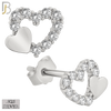 925-ES160 - .925 Sterling Silver Double Heart with Zircon Design Earring Stud image 1