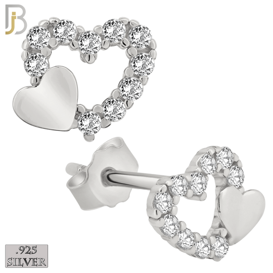 925-ES160 - .925 Sterling Silver Double Heart with Zircon Design Earring Stud image 1