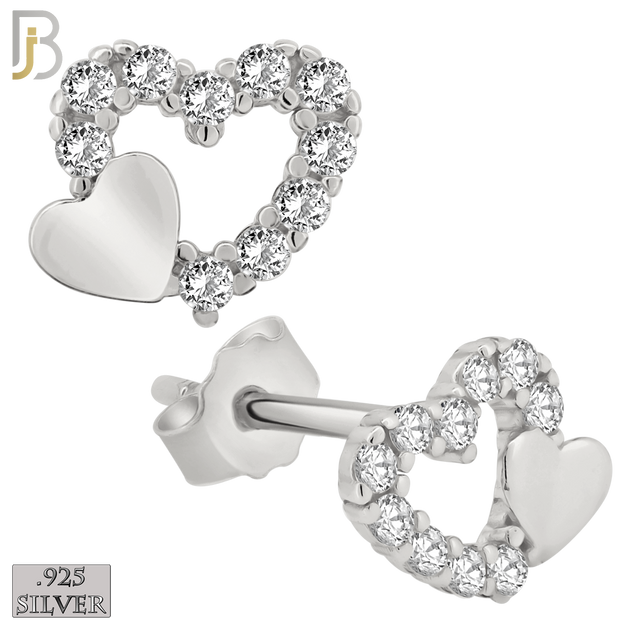 925-ES160 - .925 Sterling Silver Double Heart with Zircon Design Earring Stud image 1