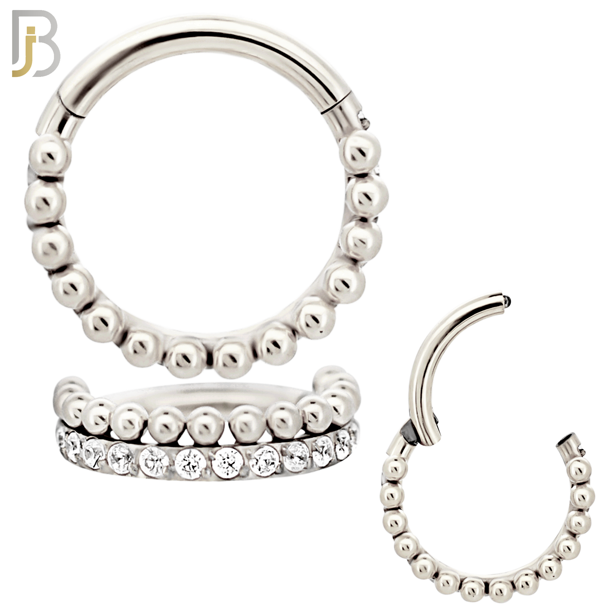 CT127 - 316 Surgical Steel CZ and Beads Line Hinged Hoop (Pack of 6) image 1