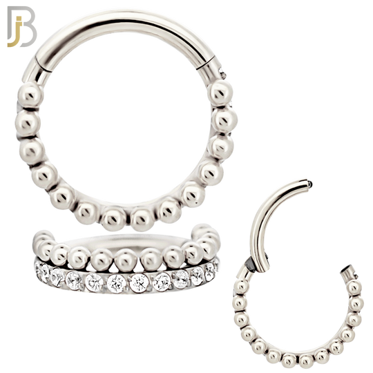 CT127 - 316 Surgical Steel CZ and Beads Line Hinged Hoop (Pack of 6) image 1