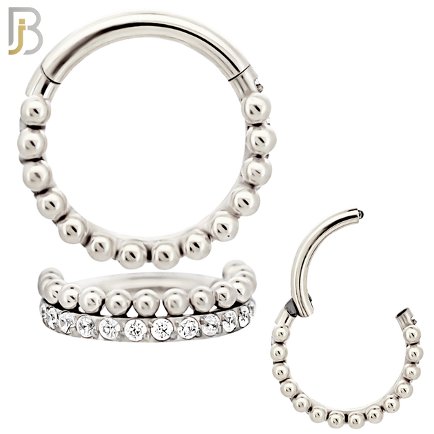 CT127 - 316 Surgical Steel CZ and Beads Line Hinged Hoop (Pack of 6) image 1