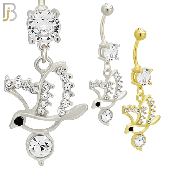 N0109  - 316L Stainless Steel Round Zircon with Dangling Flying Bird with Zircon Belly Ring image 0