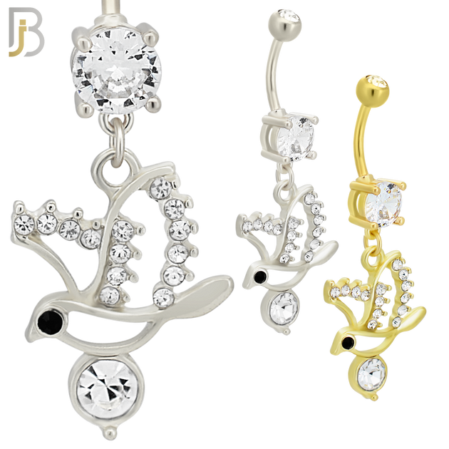 N0109  - 316L Stainless Steel Round Zircon with Dangling Flying Bird with Zircon Belly Ring image 0