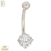 14-NB01 - 14k Solid Gold Banana Belly Ring Round Prong Setting CZ image 3