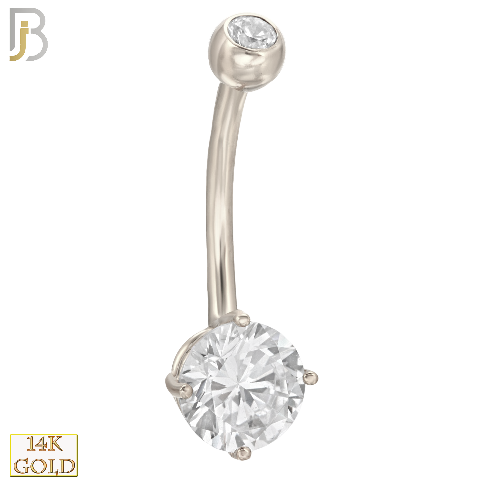 14-NB01 - 14k Solid Gold Banana Belly Ring Round Prong Setting CZ image 3