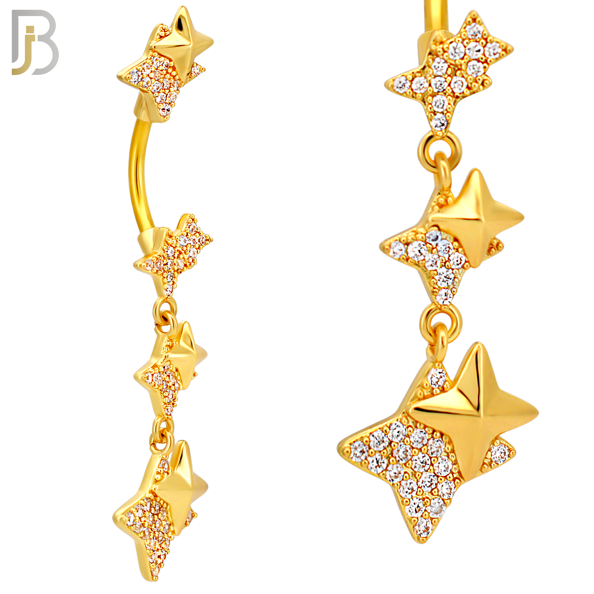 N0149 - 316L Surgical Steel Dangling Double North Star Belly Ring image 4