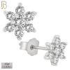 925-ES59 - .925 Sterling Silver 6 Petal Flower Prong Zircon Earring Stud image 1