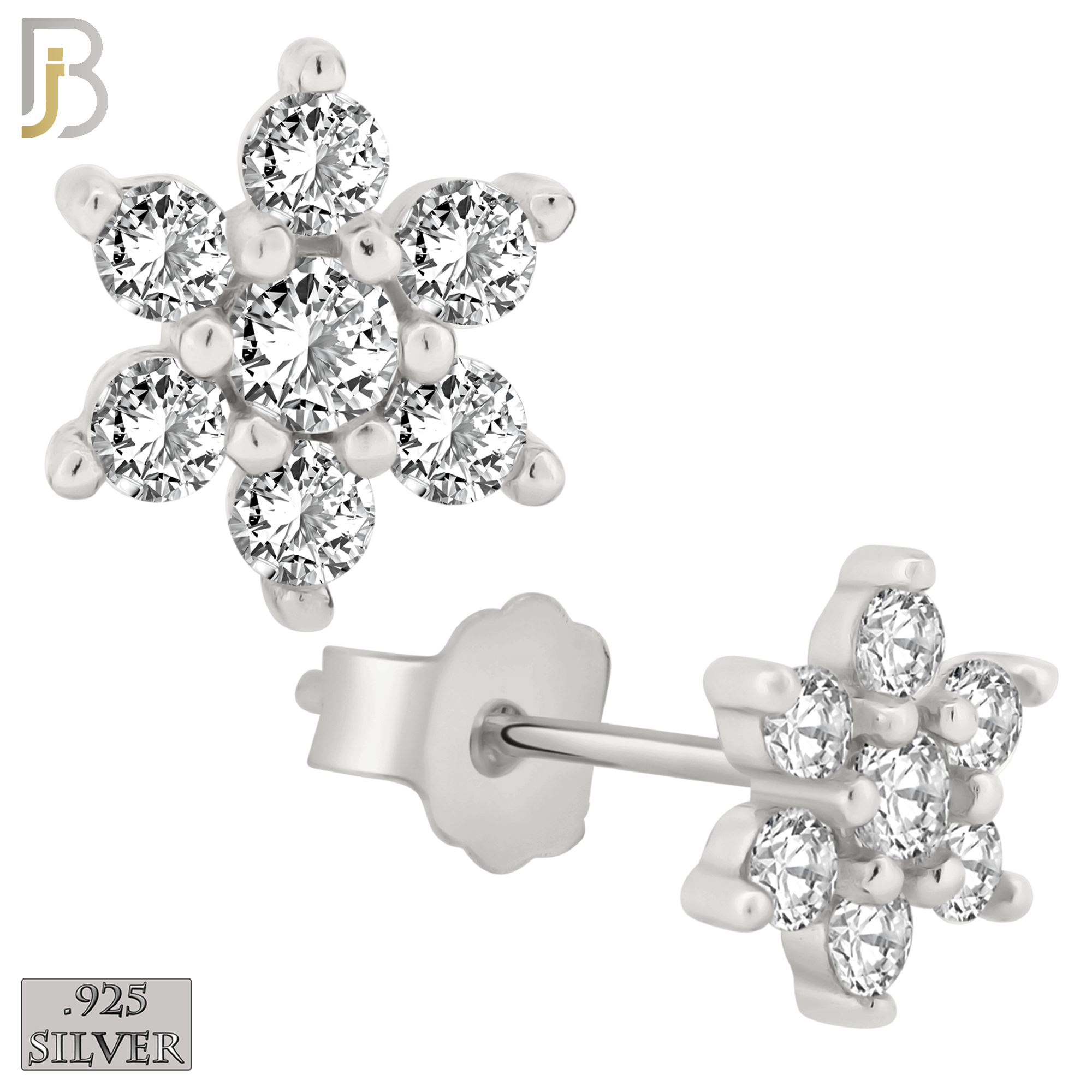 925-ES59 - .925 Sterling Silver 6 Petal Flower Prong Zircon Earring Stud image 1