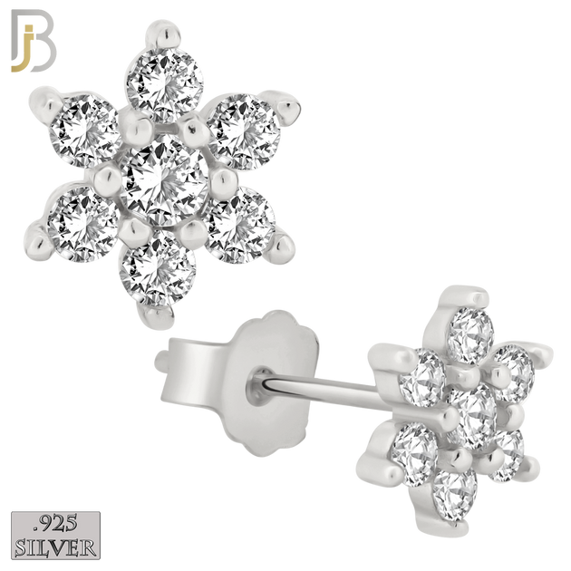 925-ES59 - .925 Sterling Silver 6 Petal Flower Prong Zircon Earring Stud image 1