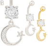 N020 - 316L Stainless Steel Dangling Crescent Moon with Star and Zircon Design Belly Ring with 5mm Screw Ball image 0