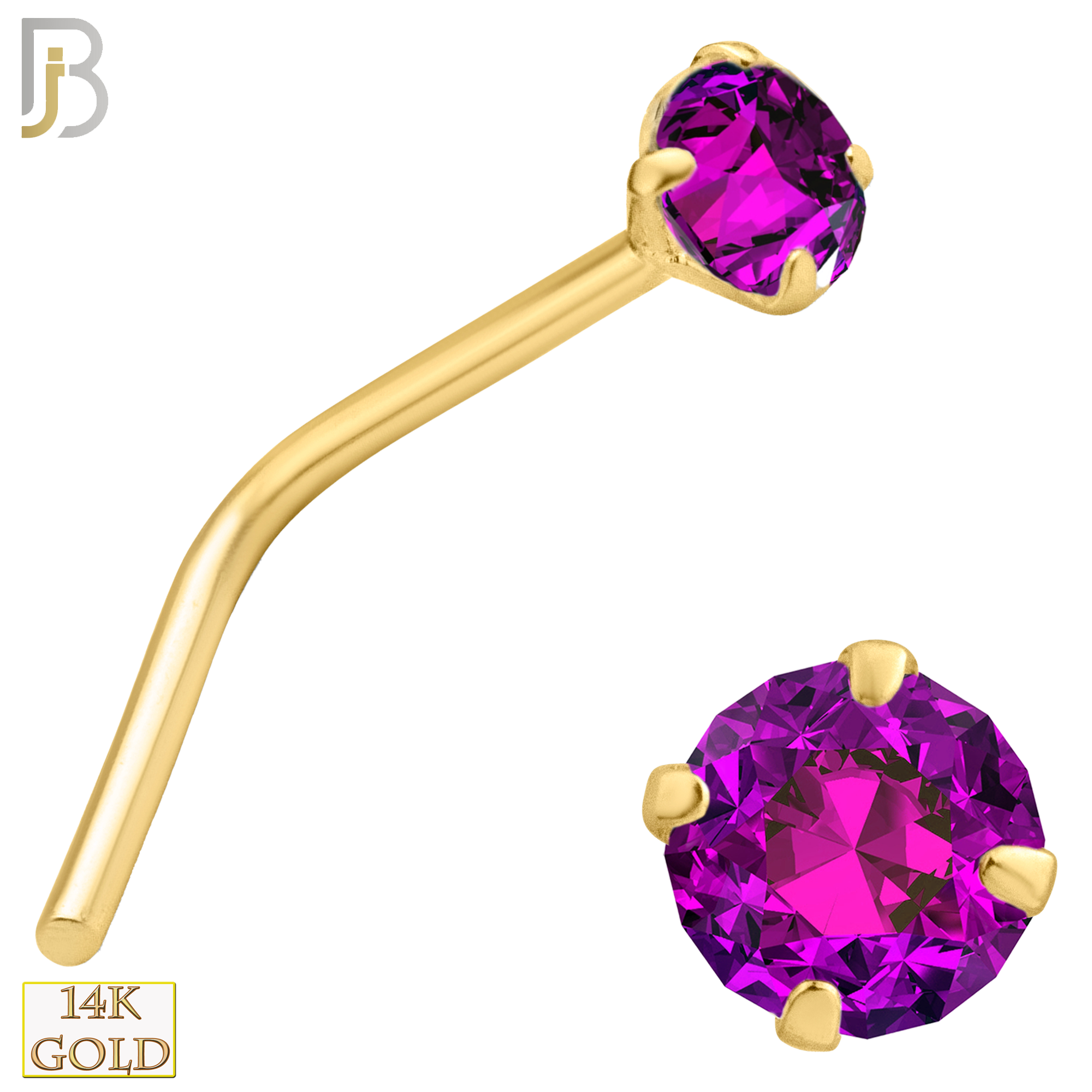 14-NR10CYR - 20g 14k Yellow Gold L-Shaped with Ruby Colored CZ image 2