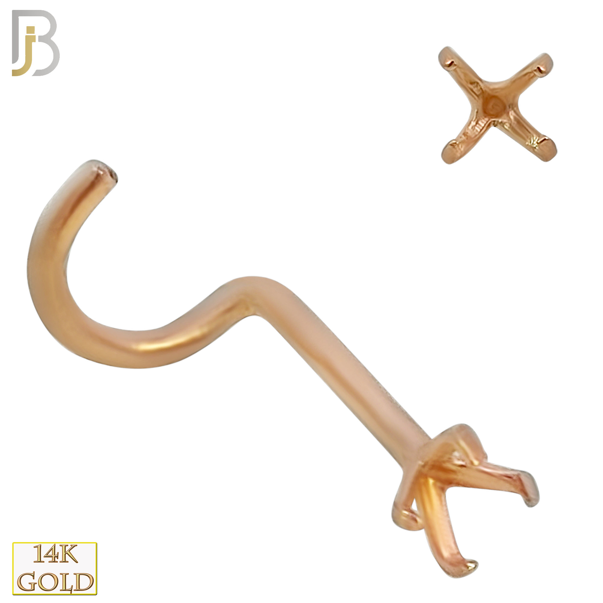 14-NR03R-20 - 20g Thickness 14k Solid Rose Gold Prong Setting Nose Screw, Cork Screw Mounting Only image 4