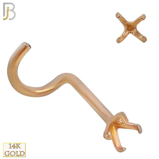 14-NR03R-20 - 20g Thickness 14k Solid Rose Gold Prong Setting Nose Screw, Cork Screw Mounting Only image 4