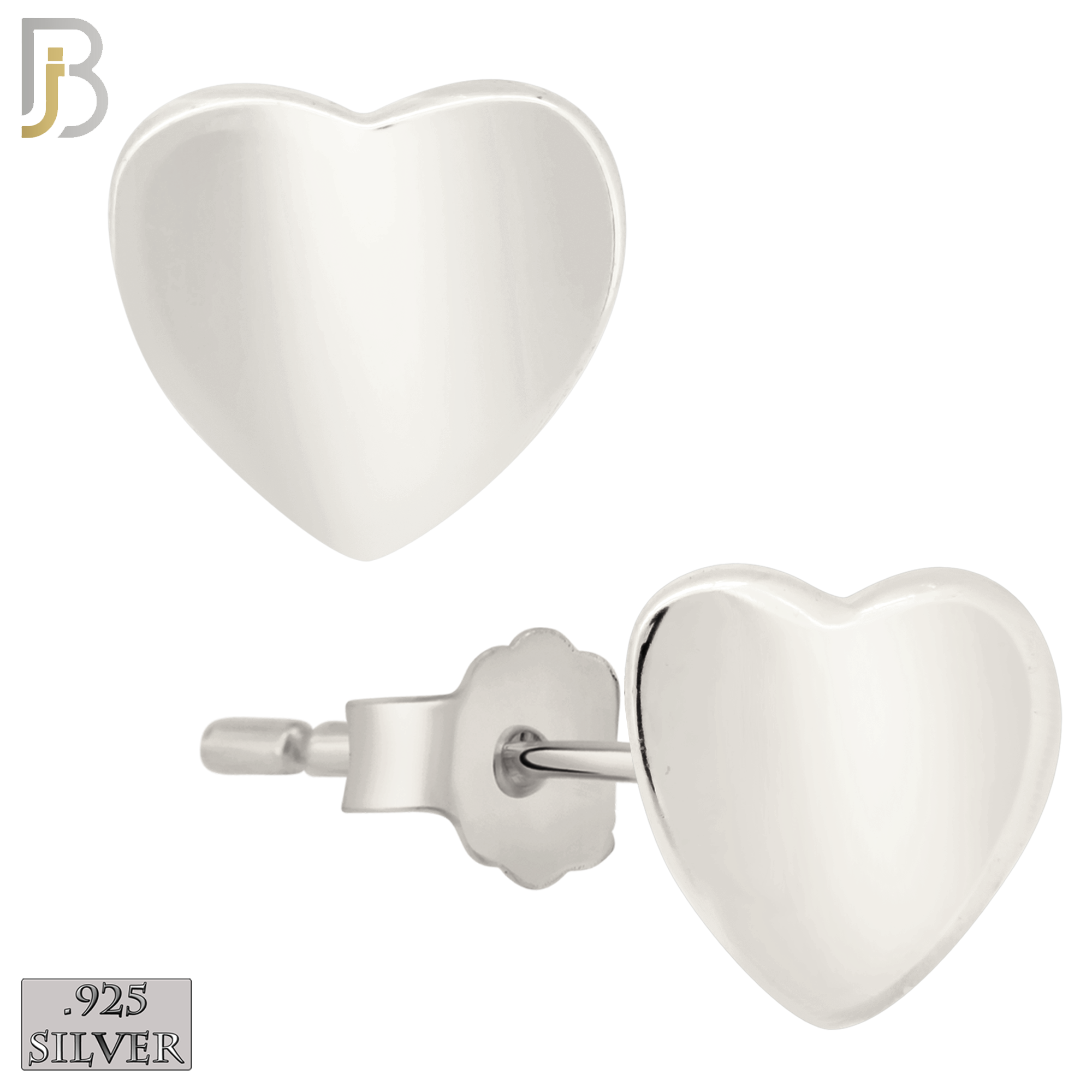 925-ES203 - Push Back - .925 Sterling Silver Plain Heart Design Earring Stud image 1