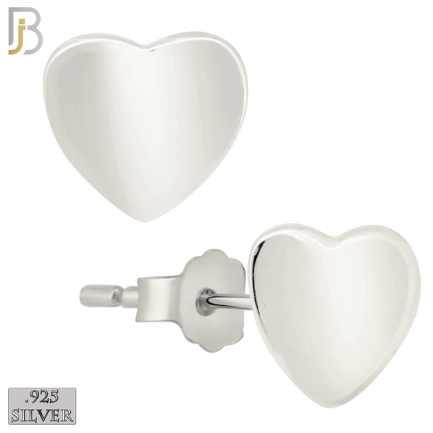 925-ES203 - Push Back - .925 Sterling Silver Plain Heart Design Earring Stud image 1