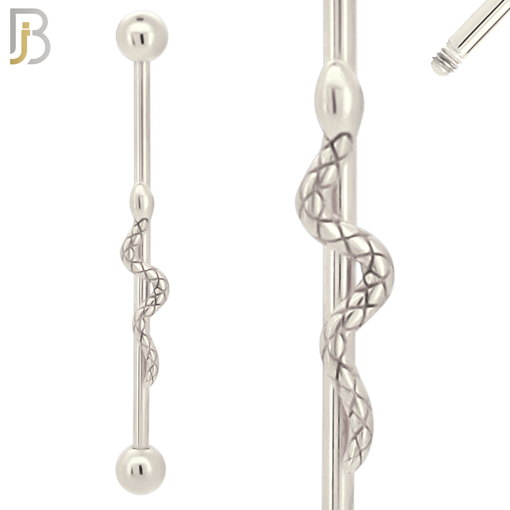 BB73 - 316L Surgical Steel Screw Bar with Snake Design Barbell Industrial (PACK OF 4) image 1