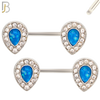 NP09 - 316L Surgical Steel Screw Teardrop Opal with Multi Zircon Nipple Ring Piercing image 3
