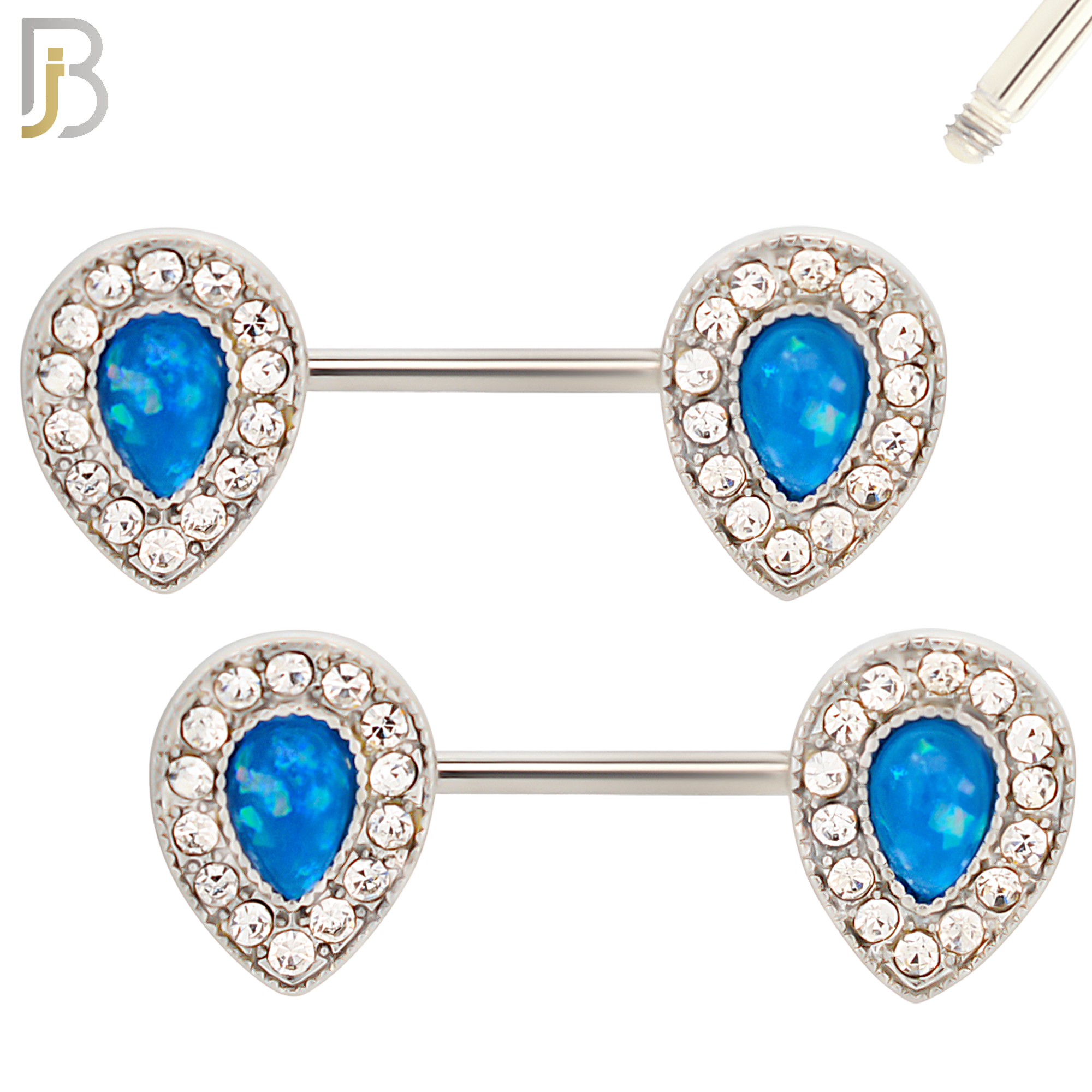 NP09 - 316L Surgical Steel Screw Teardrop Opal with Multi Zircon Nipple Ring Piercing image 3