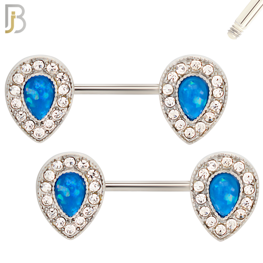 NP09 - 316L Surgical Steel Screw Teardrop Opal with Multi Zircon Nipple Ring Piercing image 3