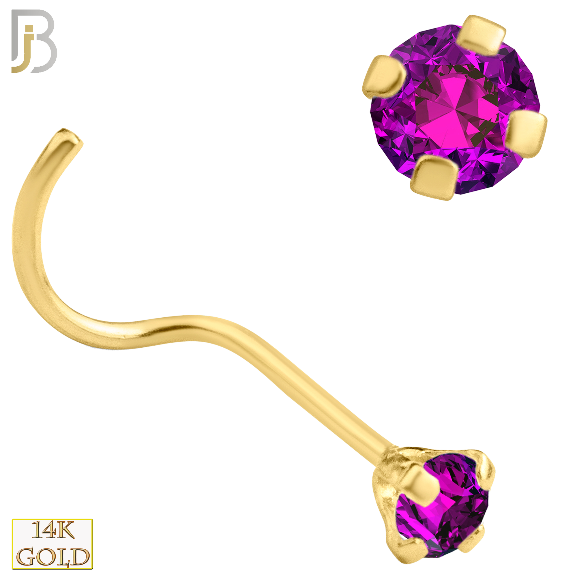 14-NR03YR-22 - 22g-14k Yellow Gold Nose Screw with Ruby in Prong Setting - 2.5mm image