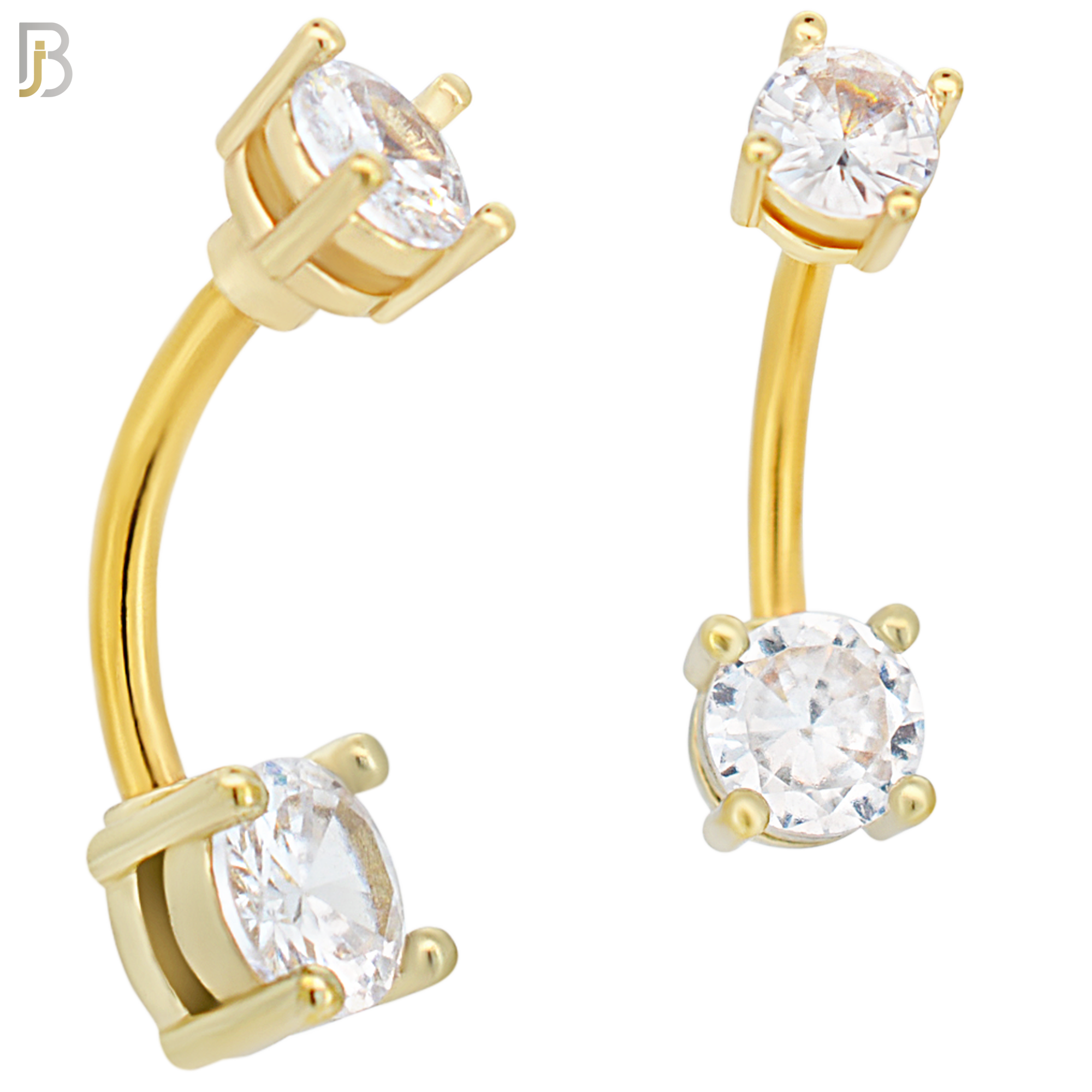 NB04G - 316L Stainless Steel Plated Round Prong Setting Zircon  Banana Belly Navel Ring (PACK OF 6) image 1