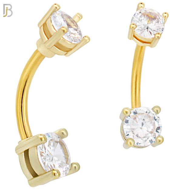 NB04G - 316L Stainless Steel Plated Round Prong Setting Zircon  Banana Belly Navel Ring (PACK OF 6) image 1
