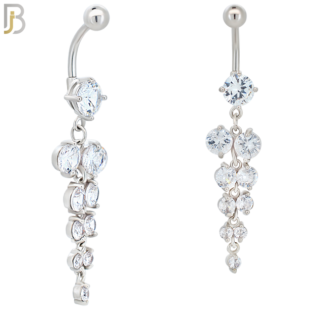 N081  - 316L Stainless Steel Chandelier Round Zircon Dangling Belly Ring image 1
