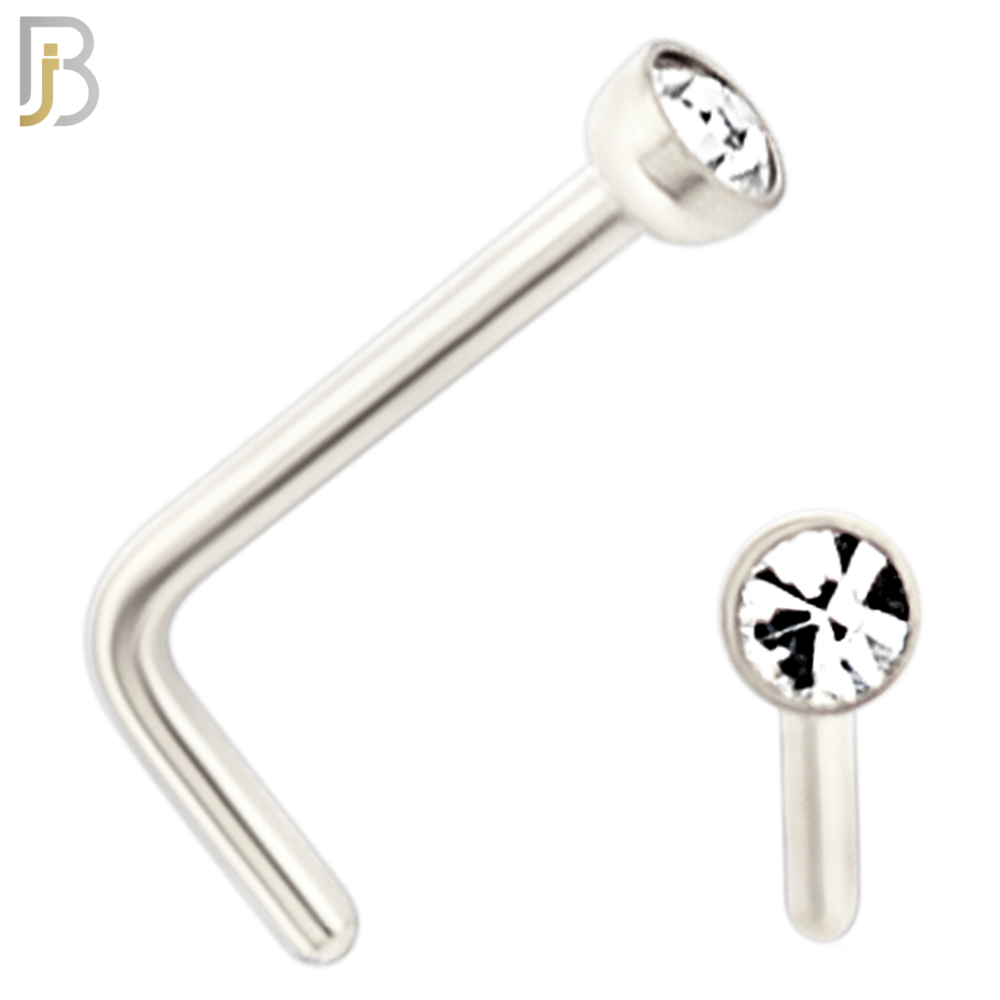 NR36L -   316L Surgical Steel L Shape with 2mm Bezel Setting Round Clear Zircon (PACK OF 6) image 1