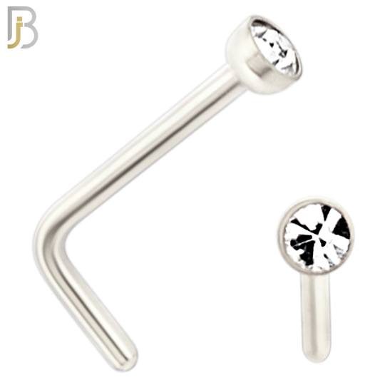 NR36L -   316L Surgical Steel L Shape with 2mm Bezel Setting Round Clear Zircon (PACK OF 6) image 1