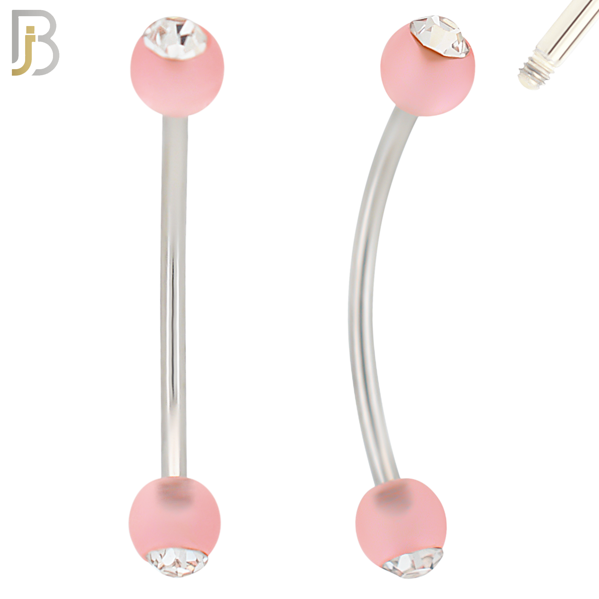 EC07G - 316L Surgical Steel Glow in the Dark Acrylic Ball with Clear Zircon Curved Barbell Externally Threaded (PACK OF 6) image